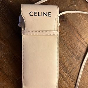 Celine White Leather Phone/Sunglasses Pouch Crossbody